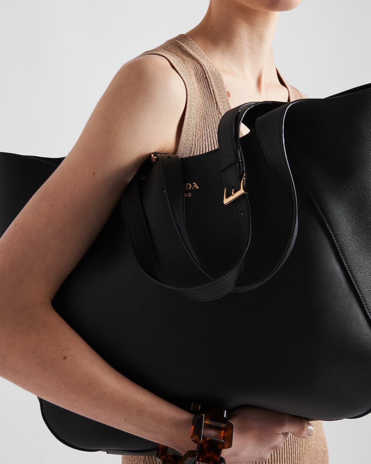 Prada Large Leather Tote Bag Black