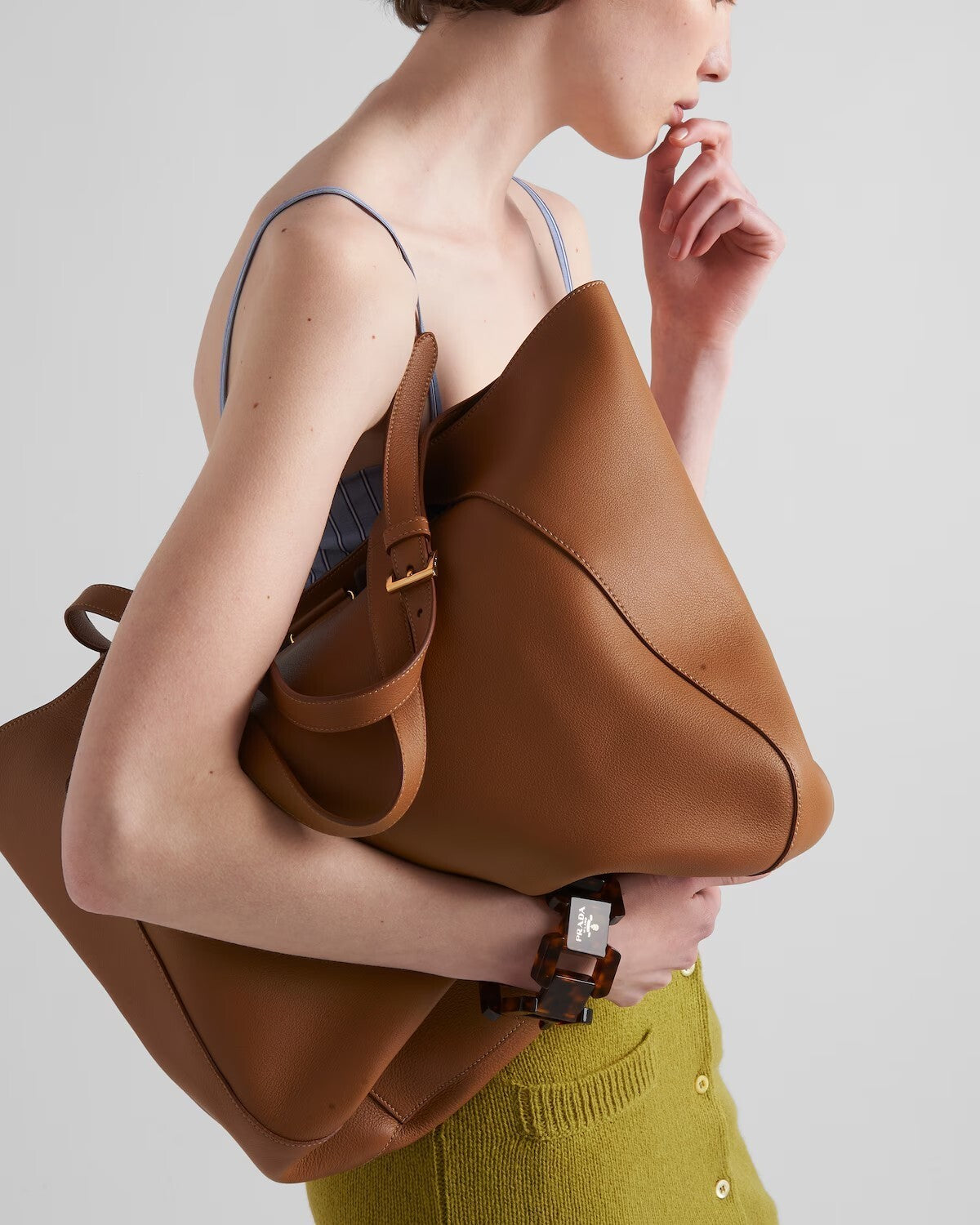 Prada Large Leather Tote Bag Brown