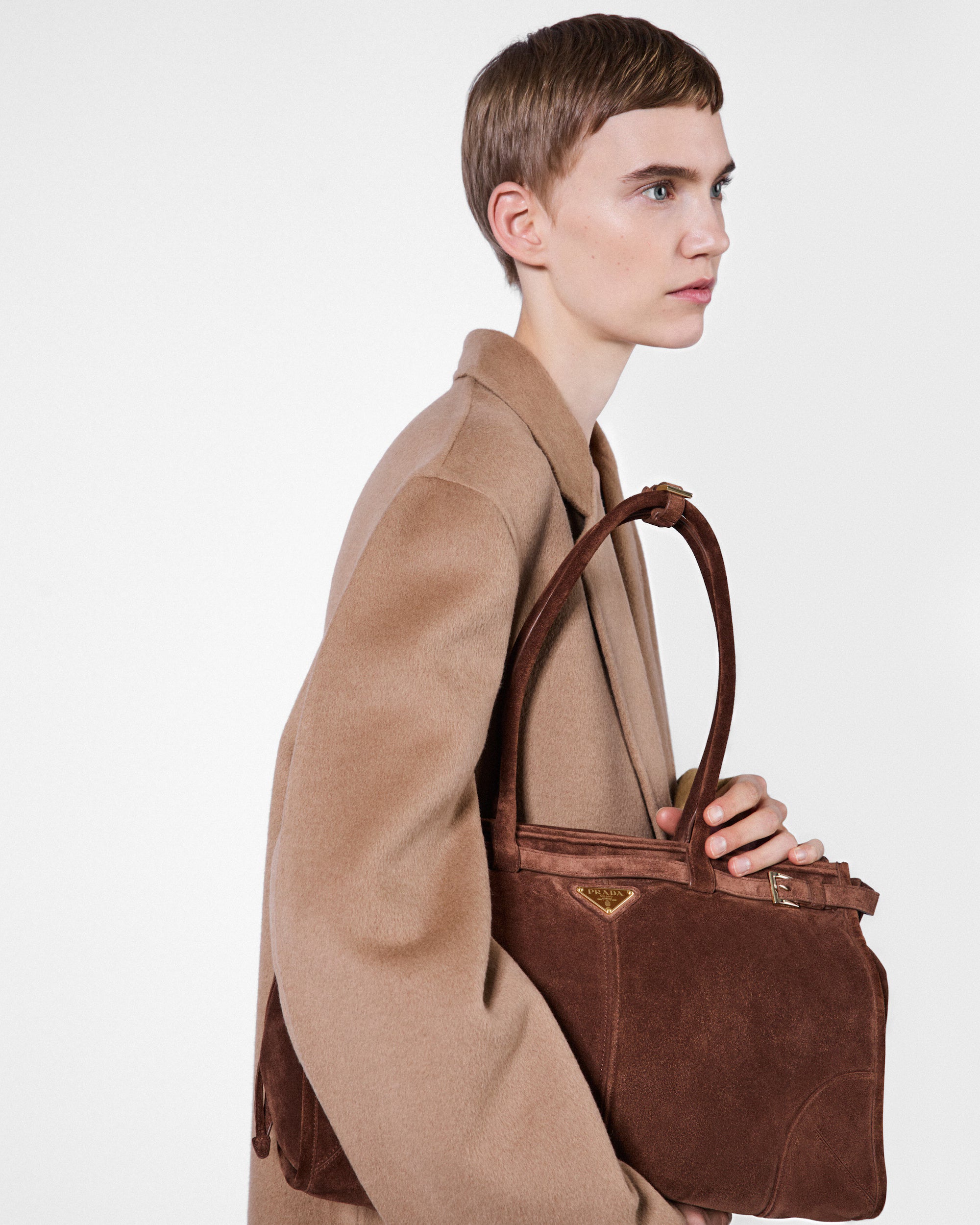 Prada Bonnie large suede handbag