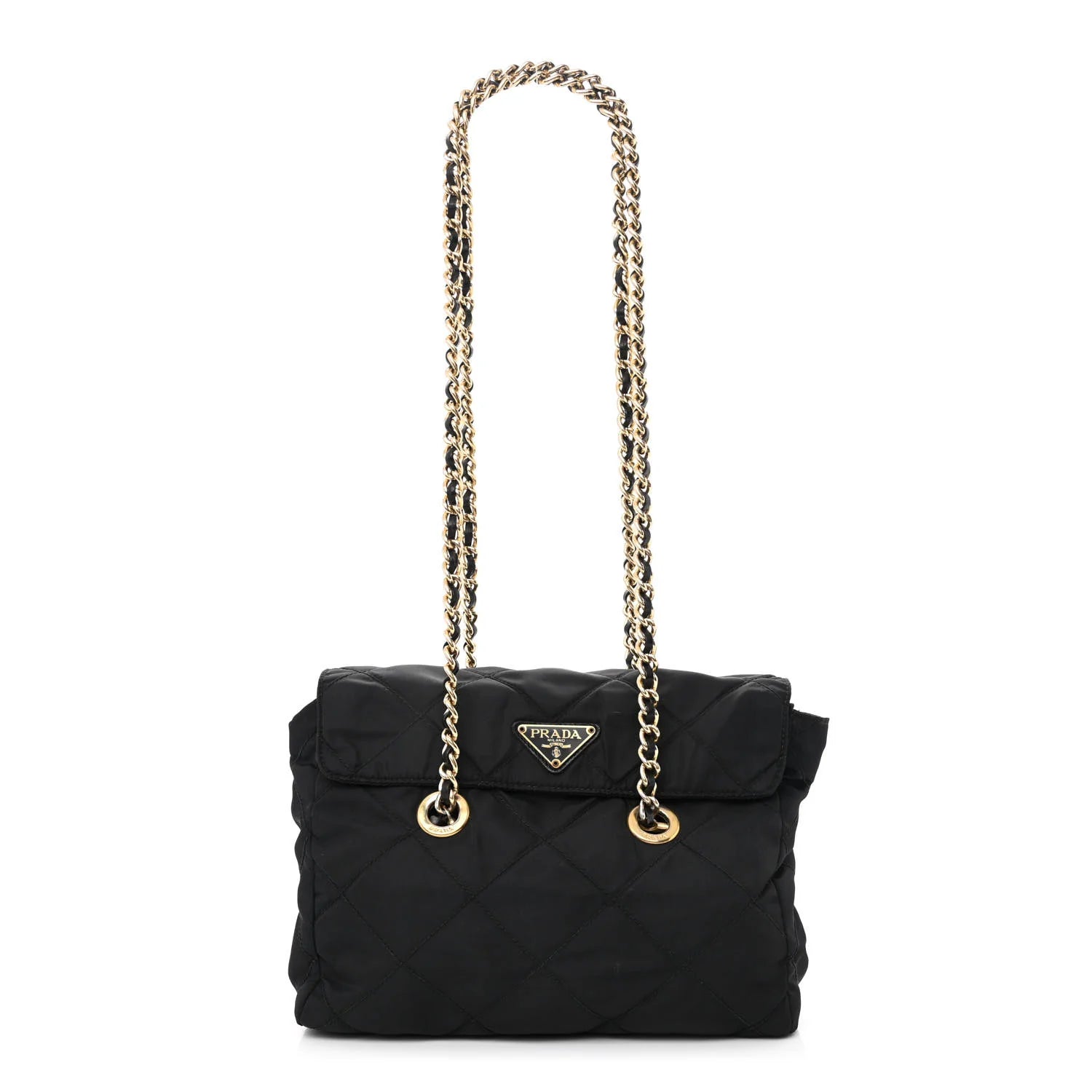 Prada Nylon Tessuto Impuntu Quilted Flap Shoulder Bag Black