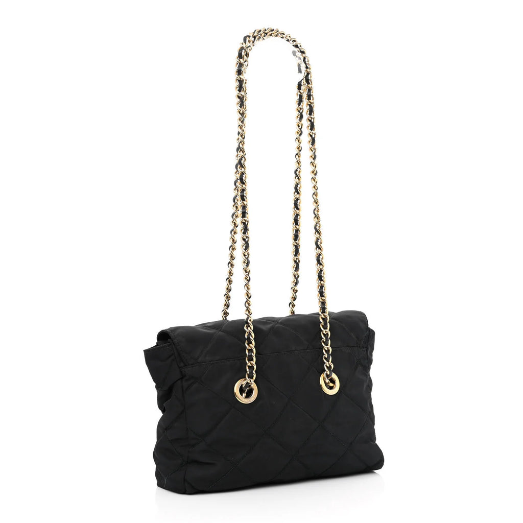 Prada Nylon Tessuto Impuntu Quilted Flap Shoulder Bag Black