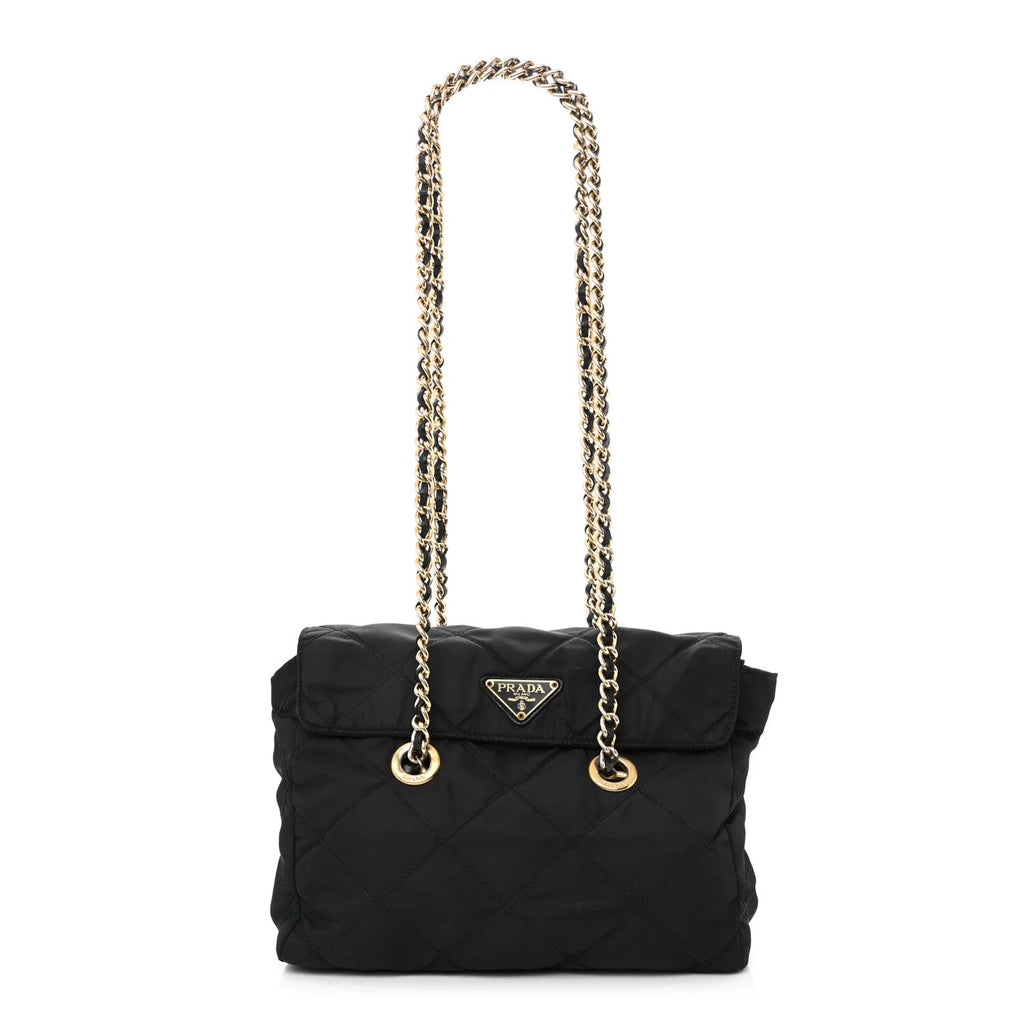 Prada Nylon Tessuto Impuntu Quilted Flap Shoulder Bag Black